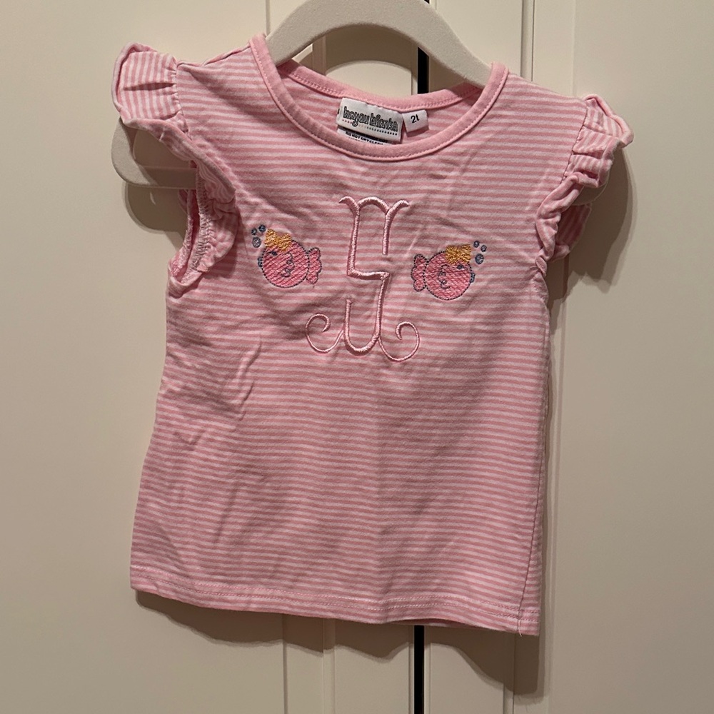 Pink Striped Kids Top Monogrammed S